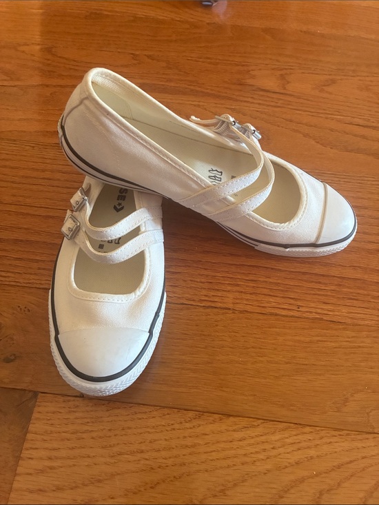 Converse Shoes - Converse White Mary Jane Canvas Sneakers with Dual Straps